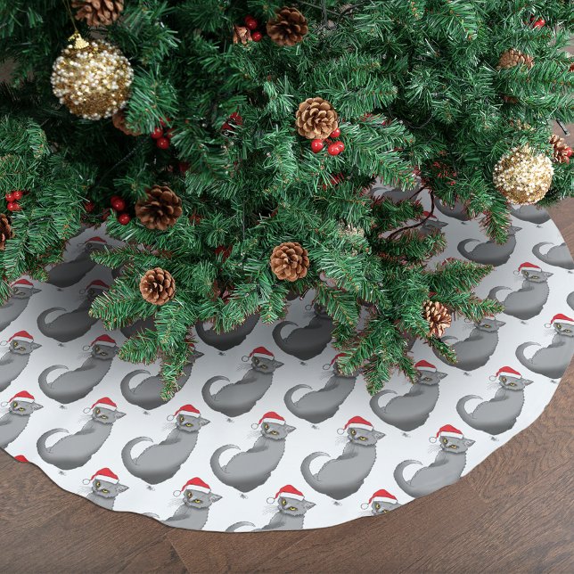 Funny Grumpy Christmas Grey Cat Holiday Humour Brushed Polyester Tree Skirt (Creator Uploaded)