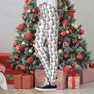 Funny Grumpy Christmas Grey Cat Holiday Humour Leggings