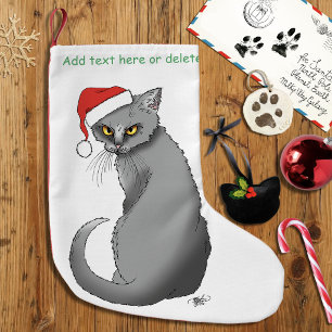 Funny Grumpy Christmas Grey Cat Holiday Humour Small Christmas Stocking