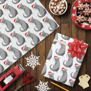 Funny Grumpy Christmas Grey Cat Holiday Humour Wrapping Paper