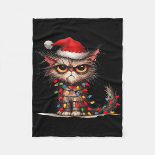 Funny Grumpy Christmas Kitten Cats Cat Mum Cat Dad Fleece Blanket
