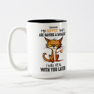Funny Grumpy Coffee Cat Two-Tone Coffee Mug
