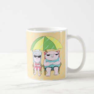 Funny Grumpy Couple at the Beach in Rain Art Coffee Mug
