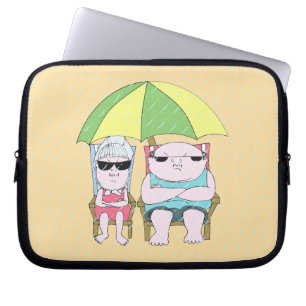 Funny Grumpy Couple at the Beach in Rain Art Laptop Sleeve