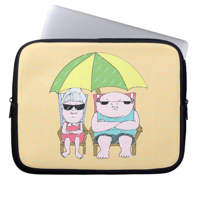 Funny Grumpy Couple at the Beach in Rain Art Laptop Sleeve (Front)