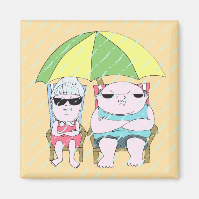 Funny Grumpy Couple at the Beach in Rain Art Magnet (Front)