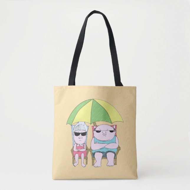 Funny Grumpy Couple at the Beach in Rain Art Tote Bag (Front)