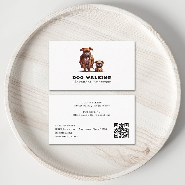 Funny Grumpy Dog Walking Pet Sitting QR Code Business Card (Funny Grumpy Dog Walking Pet Sitting QR Code Business Card)