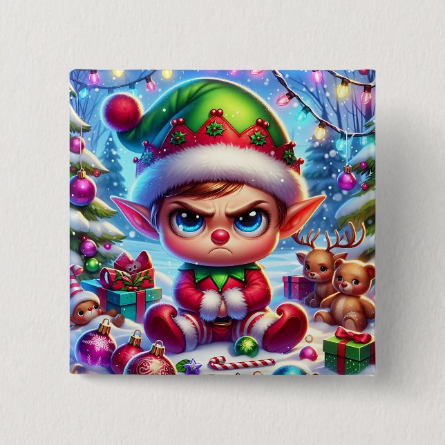 Funny Grumpy Elf Christmas 15 Cm Square Badge (Front)