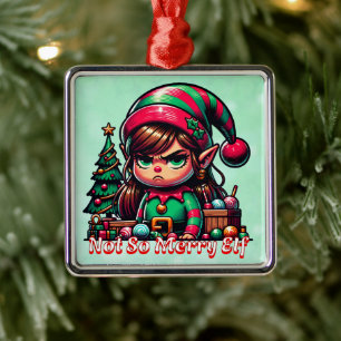 Funny Grumpy Elf Christmas Metal Tree Decoration