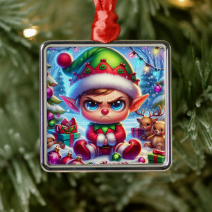 Funny Grumpy Elf Christmas Metal Tree Decoration