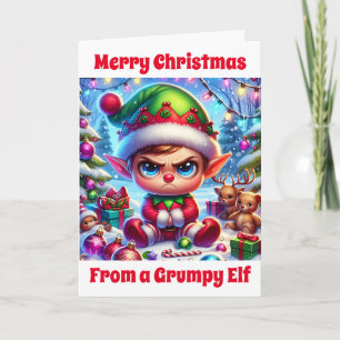 Funny Grumpy Elf Christmas   Wish I was with You Card