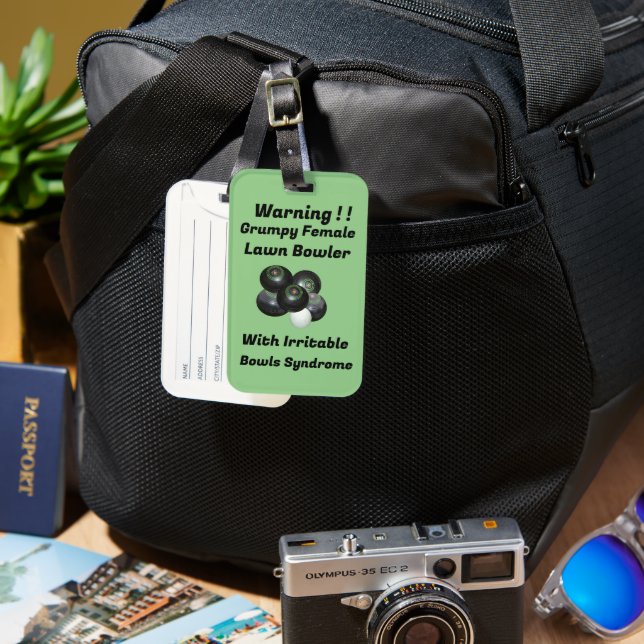 Funny Grumpy Female Lawn Bowler, Luggage Tag (Front & Back)