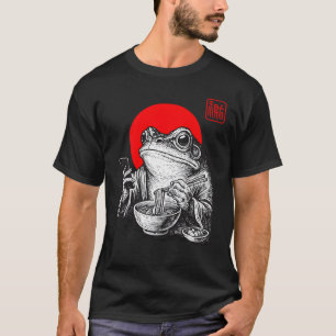 Funny Grumpy Frog Eat Ramen and Scroll Phone Art T-Shirt