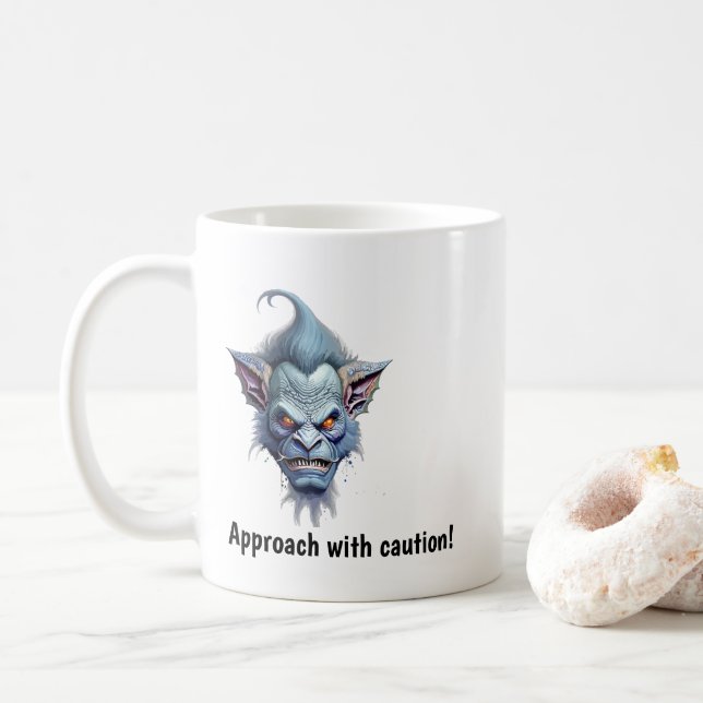 Funny Grumpy Goblin Fantasy Coffee Mug (With Donut)