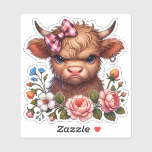 Funny Grumpy Highland cow Floral