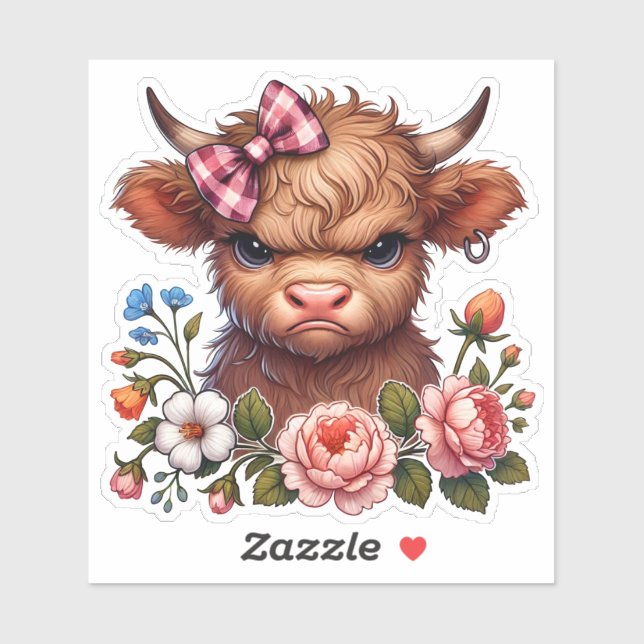 Funny Grumpy Highland cow Floral (Sheet)
