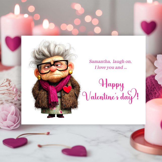 Funny Grumpy Lady Valentine Card Bold Pink Art (Funny Grumpy Lady Valentine Card Bold Pink Art)