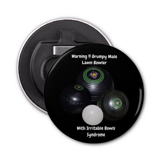 Funny Grumpy Male Lawn Bowler, Bottle Opener (Front)