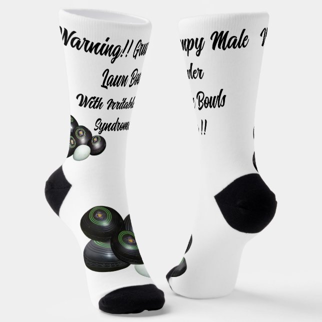 Funny Grumpy Male Lawn Bowler, Crew Socks (Angled)