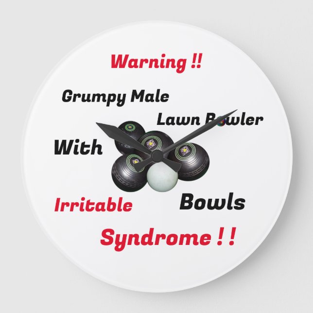 Funny Grumpy Male Lawn Bowler,  Large Clock (Front)