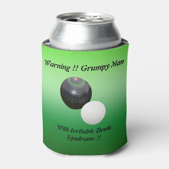 Funny Grumpy Man At Lawn Bowls, Can Cooler (Can Front)