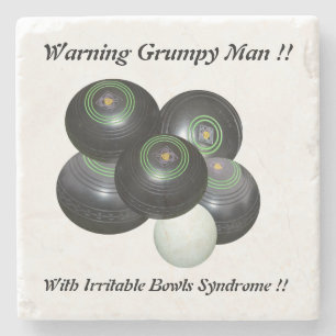 Funny Grumpy Man At Lawn Bowls Design, Stone Coaster