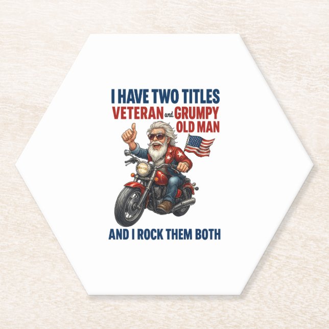 Funny Grumpy Old Man Veteran Motorcycle Paper Coaster (Front)