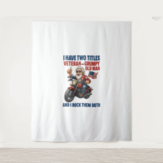 Funny Grumpy Old Man Veteran Motorcycle Tapestry