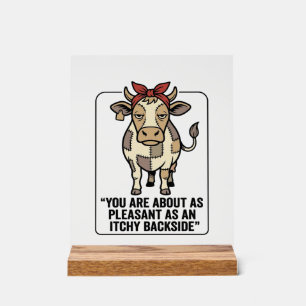 Funny Grumpy Patchwork Cow Vintage T-Shirt Design_ Acrylic Sign