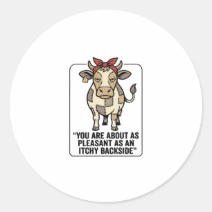 Funny Grumpy Patchwork Cow Vintage T-Shirt Design_ Classic Round Sticker