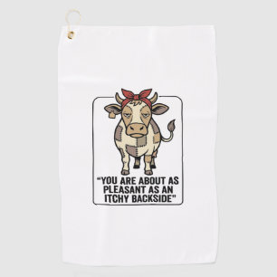 Funny Grumpy Patchwork Cow Vintage T-Shirt Design_ Golf Towel