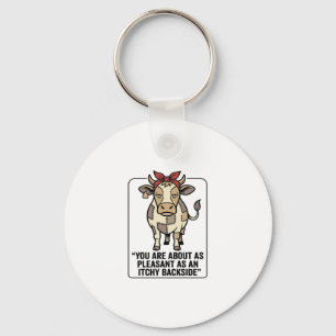 Funny Grumpy Patchwork Cow Vintage T-Shirt Design_ Key Ring