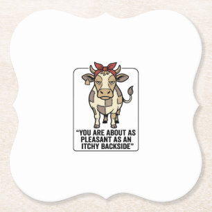 Funny Grumpy Patchwork Cow Vintage T-Shirt Design_ Paper Coaster