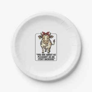 Funny Grumpy Patchwork Cow Vintage T-Shirt Design_ Paper Plate