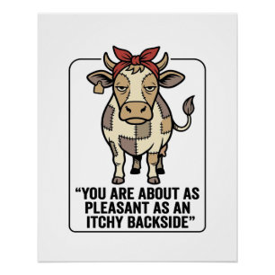 Funny Grumpy Patchwork Cow Vintage T-Shirt Design_ Poster