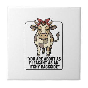 Funny Grumpy Patchwork Cow Vintage T-Shirt Design_ Tile