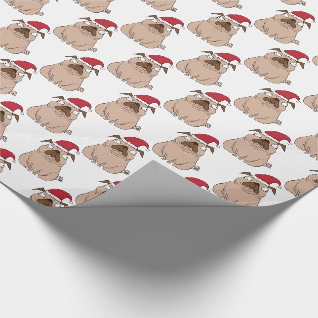 Funny Grumpy Santa Pug Christmas Wrapping Paper (Corner)