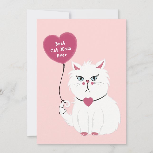 Funny Grumpy White Cat Mother's Day Flat Card (Front)