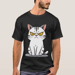Funny Grumpy White Tabby Cat Staring  ✨🐾😠 T-Shirt