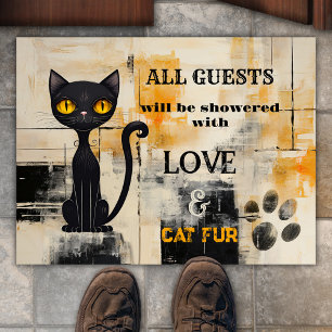 Funny Grunge Ochre Black Cat Doormat