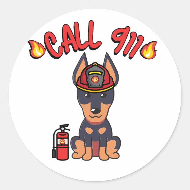 Funny Guard dog is a firefighter  Classic Round Sticker (Front)