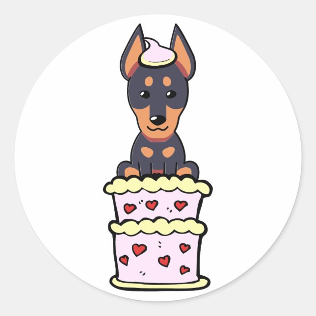 Funny guard dog jumping out of a cake classic round sticker (Front)