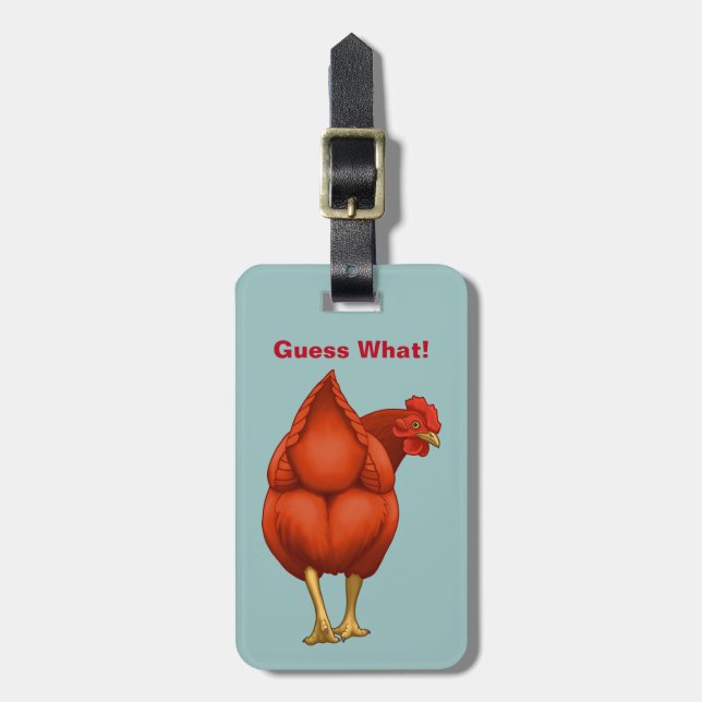 Funny Guess What Chicken Butt Red Hen Luggage Tag (Front Vertical)