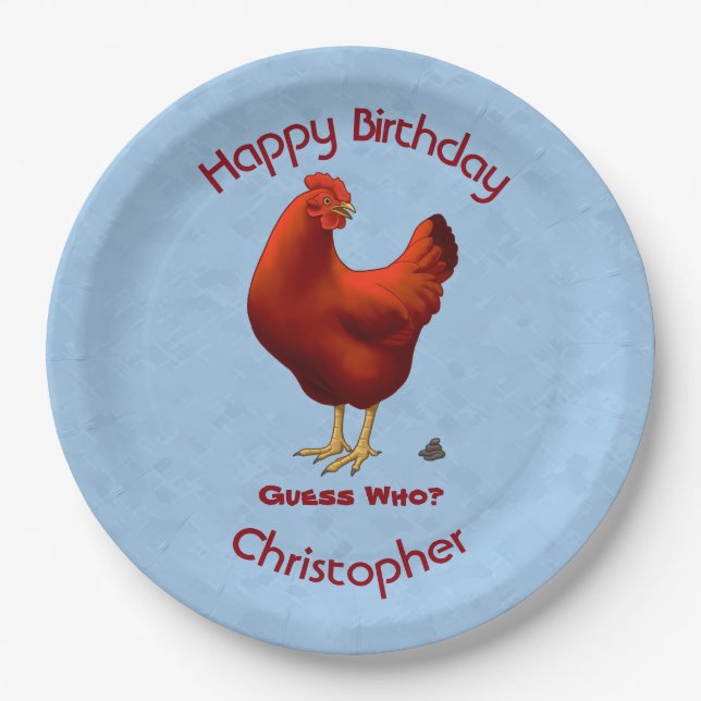Funny Guess Who Chicken Poo Red Hen Paper Plate (Front)