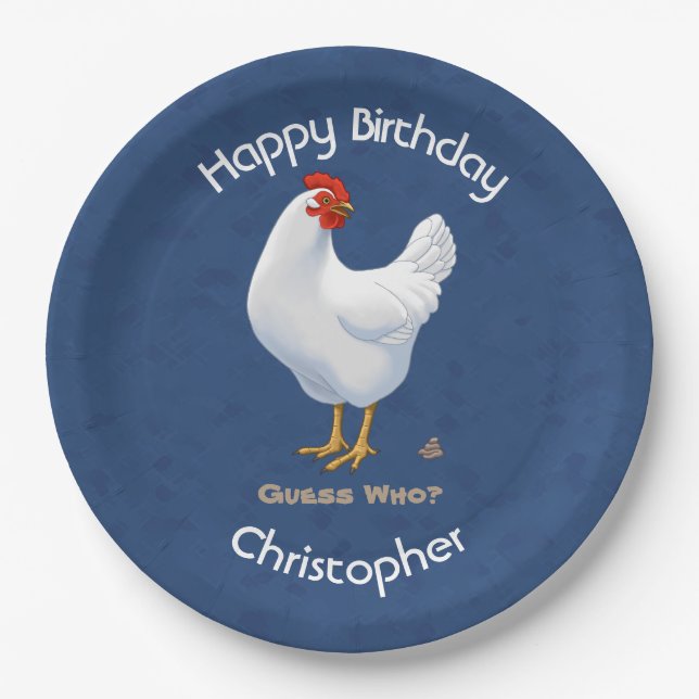 Funny Guess Who Chicken Poo White Hen Paper Plate (Front)