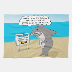 Funny Guilty Shark on Beach Tea Towel