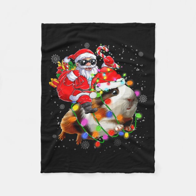 Funny Guinea G Christmas Santa Hat Xmas Lights  Fleece Blanket (Front)