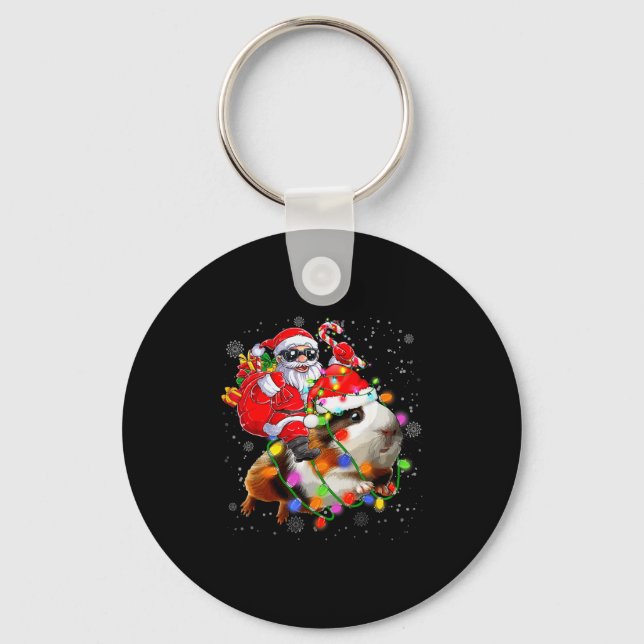 Funny Guinea G Christmas Santa Hat Xmas Lights  Key Ring (Front)