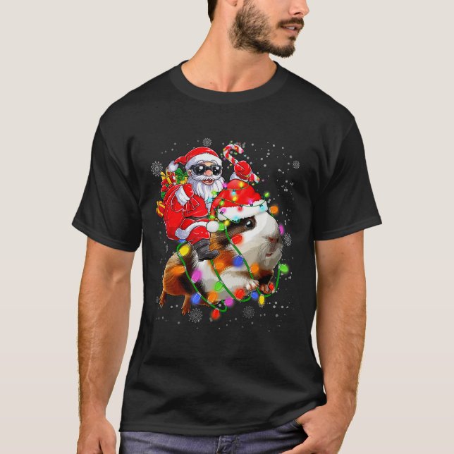 Funny Guinea G Christmas Santa Hat Xmas Lights  T-Shirt (Front)